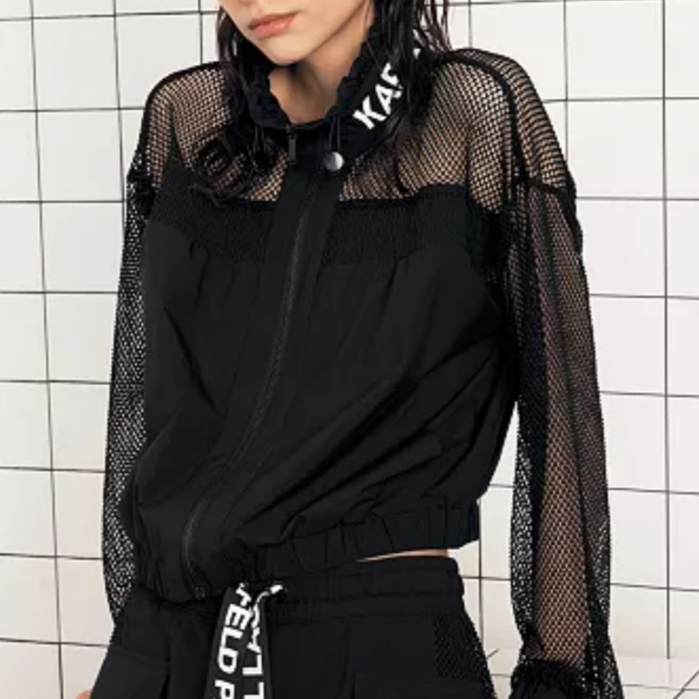 🖤 KARL LAGERFELD PARIS WOMEN'S MESH-TRIM TRACK-JACKET